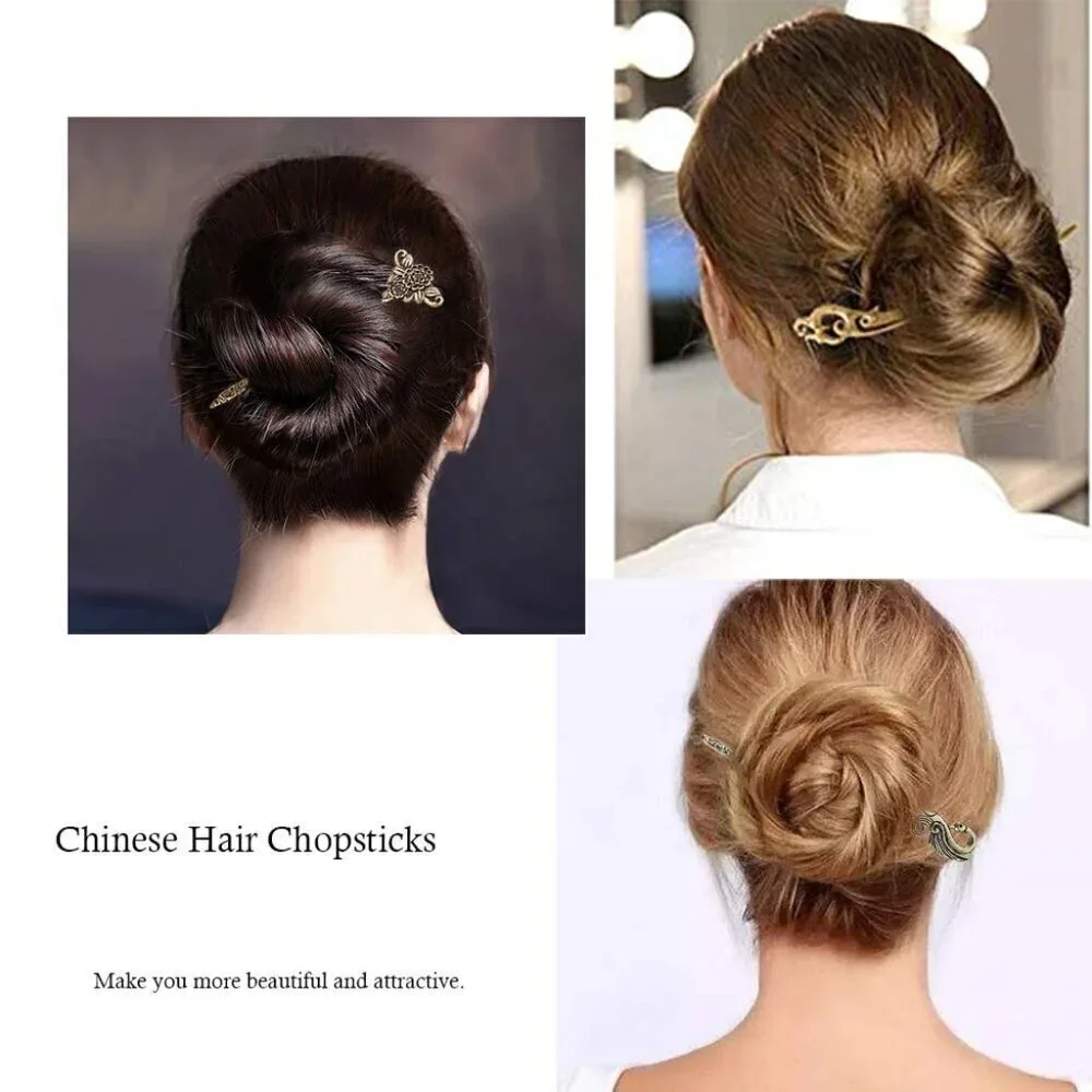 24 Pieces Chinese Women Hair Sticks, 12 Styles Vintage Bronze Decorative Hair Pi